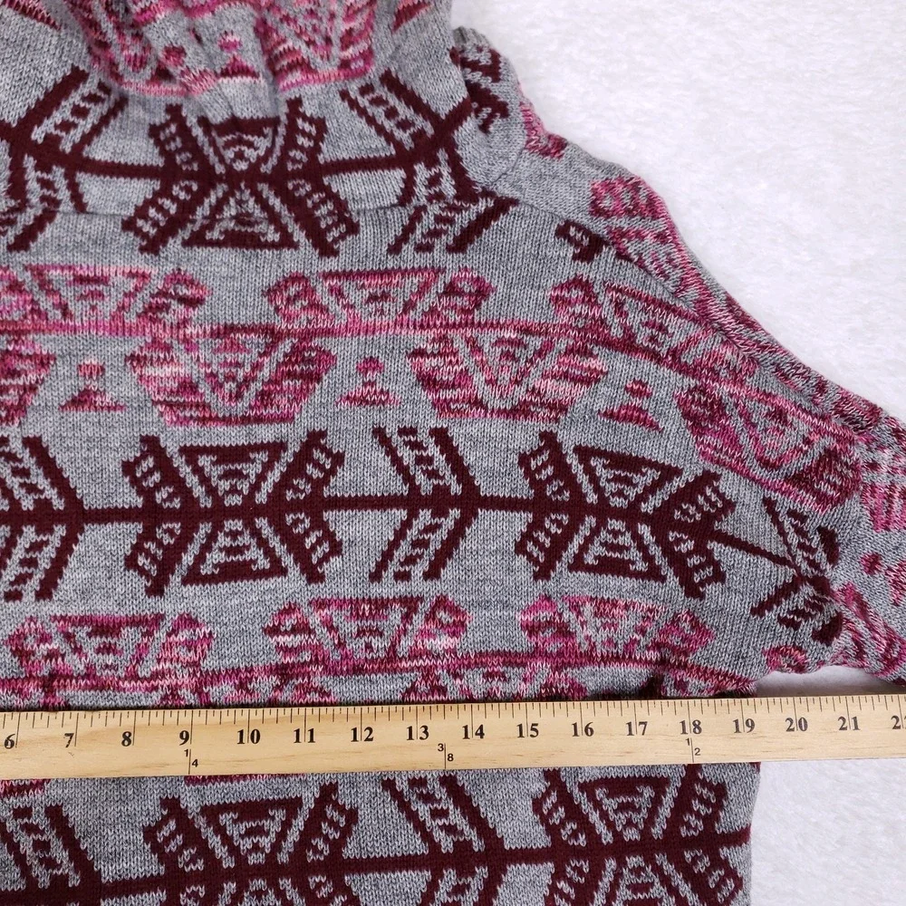 American Eagle‎ Womens Hooded Sweater Small Gray Burgundy Boho Casual